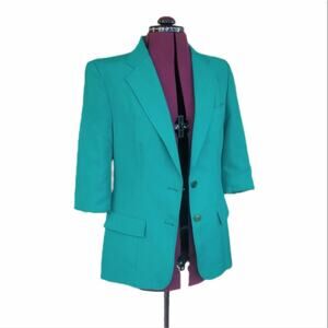 Bretton Place Vintage Emerald Green Long Line Boxy Blazer Jacket sz 8